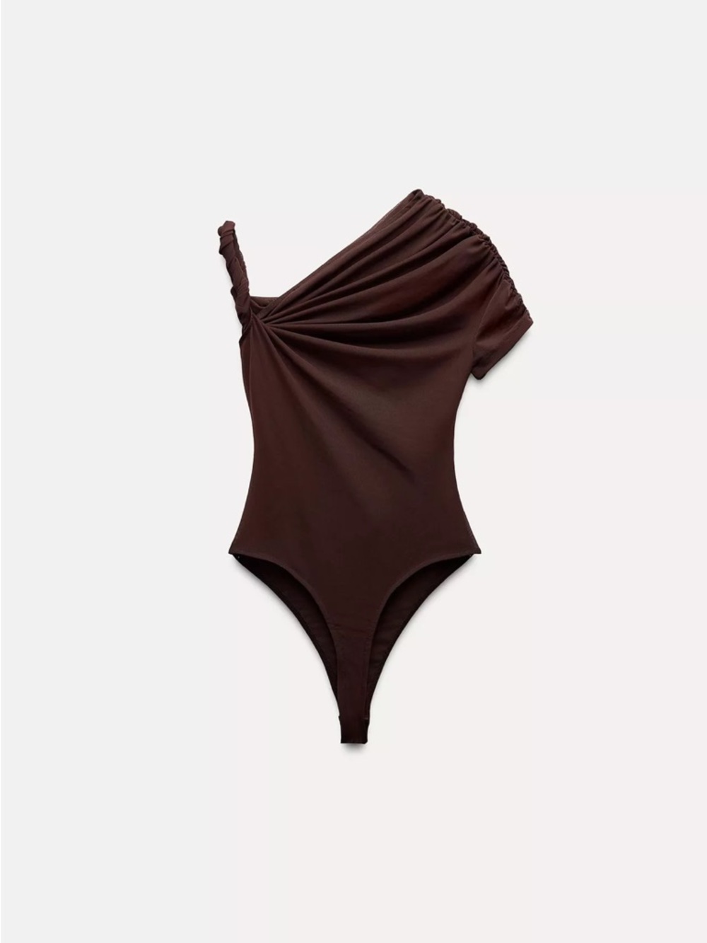 Zara Brown One-Shoulder Ruched Bodysuit